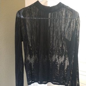 Bar III Black, Long Sleeve, Lace Bell Sleeve Shirt